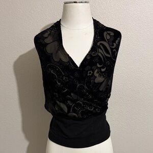 Cache Luxe Y2K Velvet Burnout V-Neck Camisole Halter Neck Open Back Top